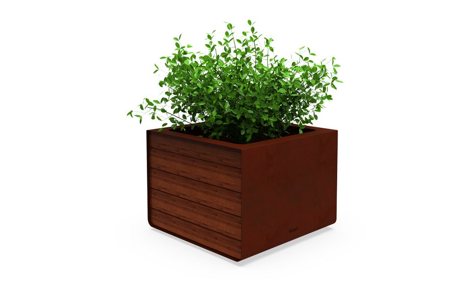 Reposa jardinière acier Corten & bambou 500L
