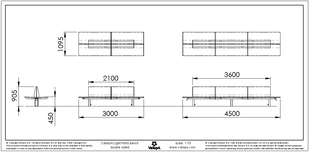 Calidum Light banc double-face avec dossier inox