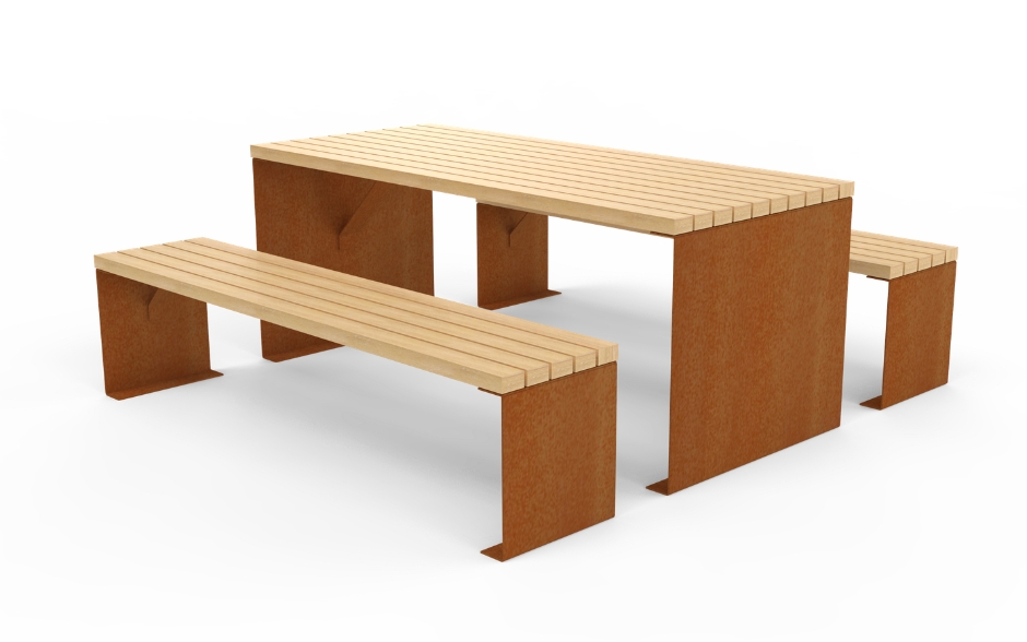 LINN set de pique-nique acier Corten & bois