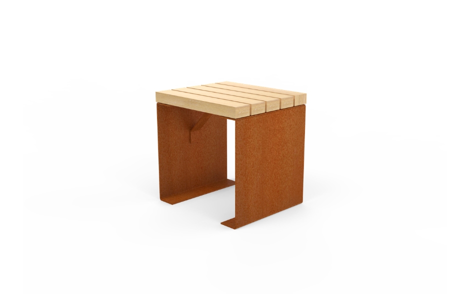 LINN tabouret ou table d'appoint acier Corten & bois