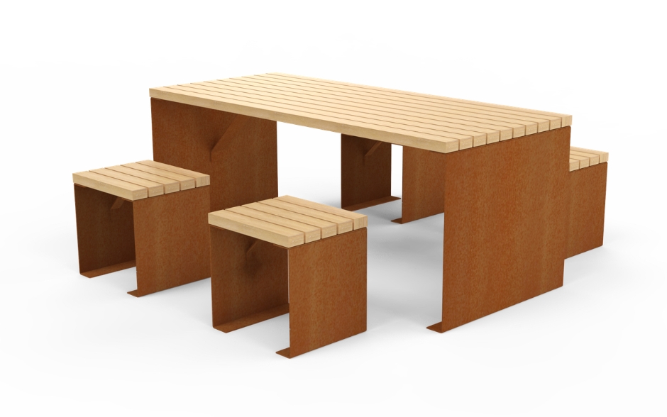 LINN set de pique-nique acier Corten & bois