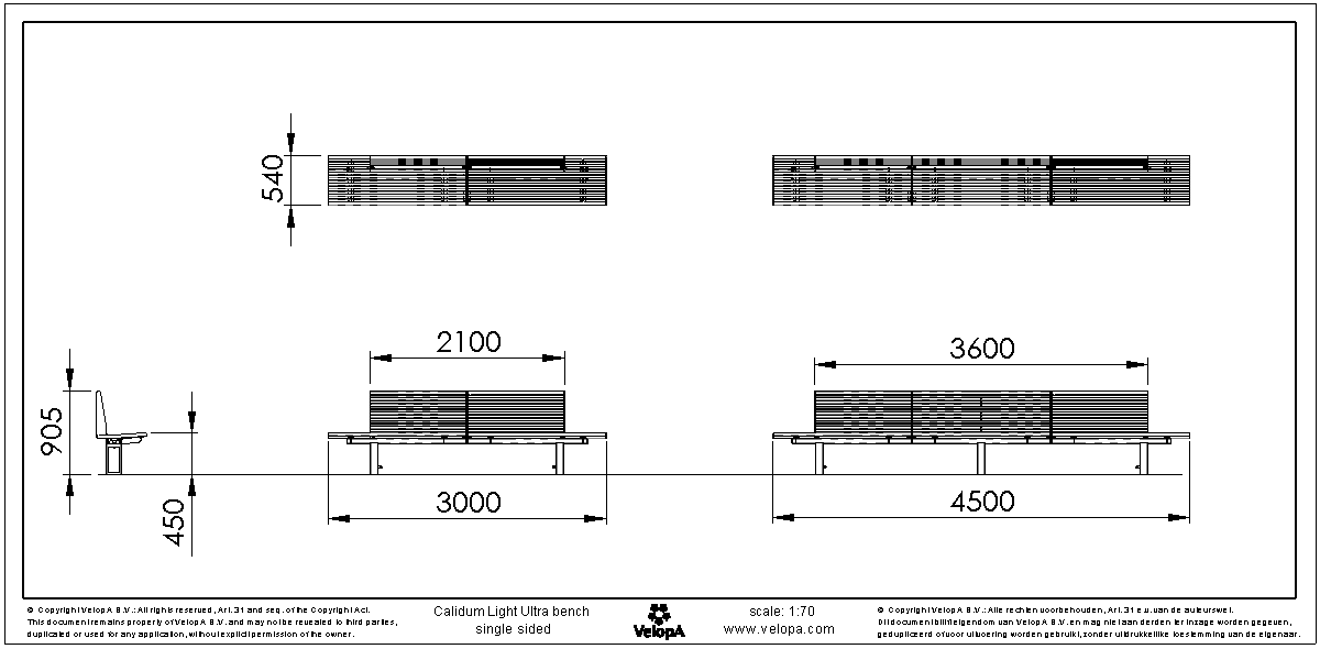 Calidum Light banc simple face avec dossier en acier
