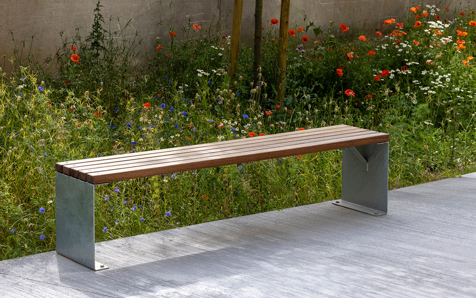 LINN banc sans dossier acier & bois