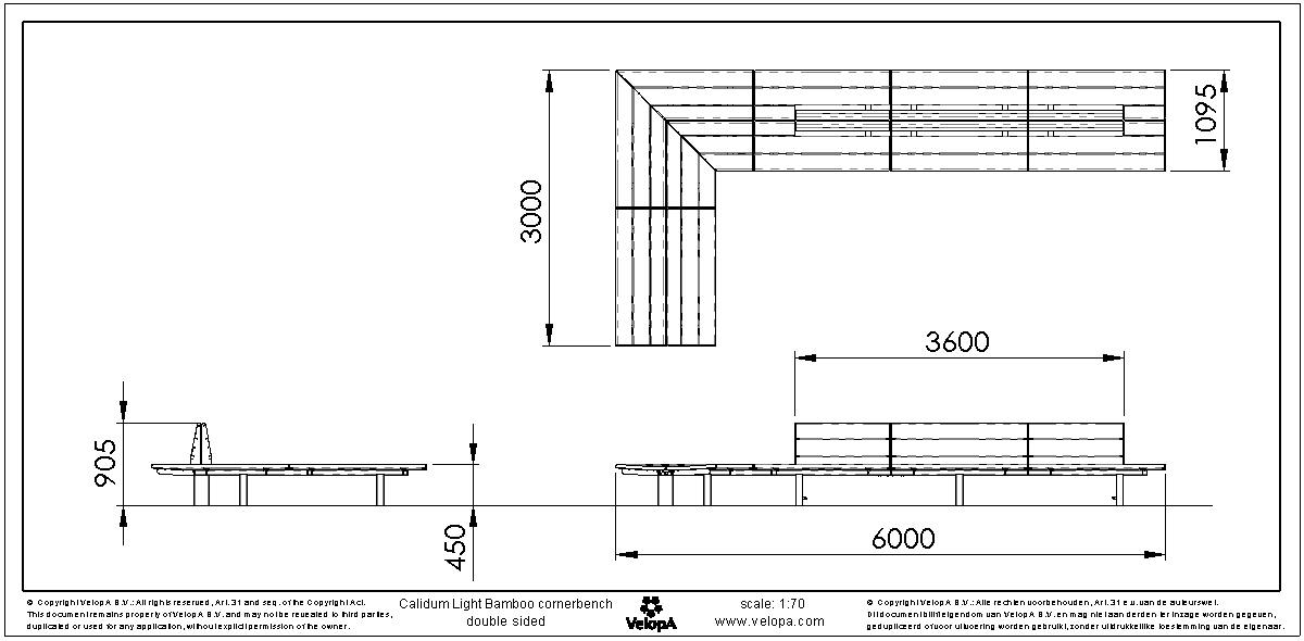 Calidum Light banc d’angle avec demi-dossier bambou
