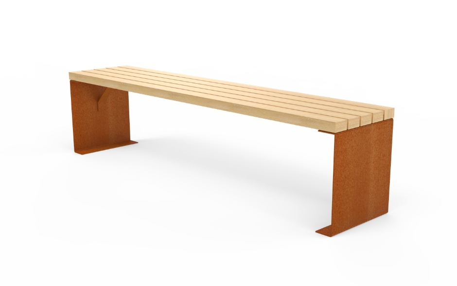 banc sans dossier acier Corten & bois