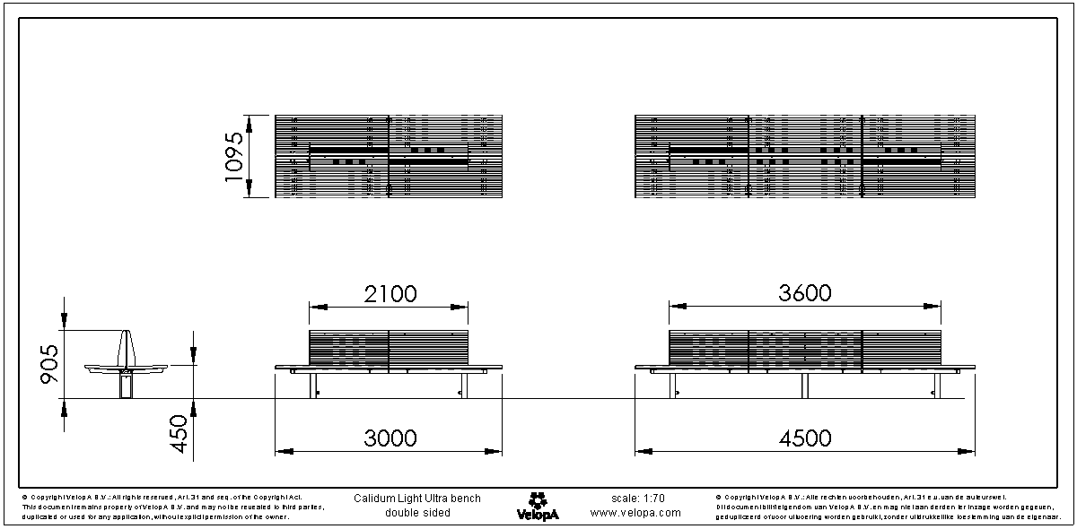 Calidum Light banc double-face avec dossier en acier