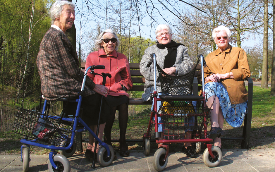 Vivanti banc pour seniors avec dossier 2 + déambulateur + 1 places bois