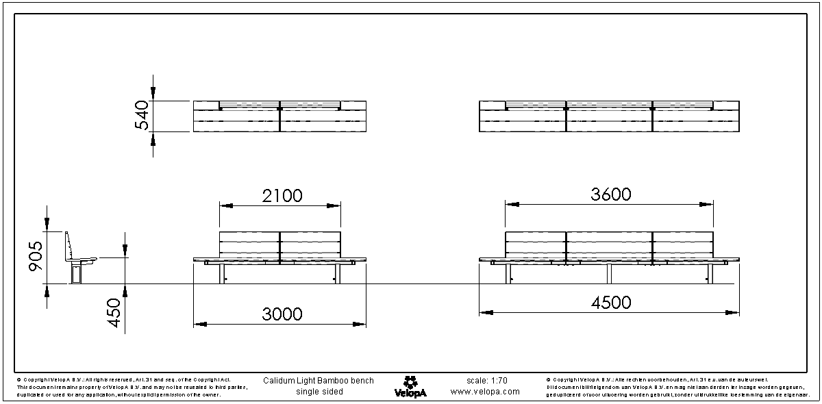 Calidum Light banc simple face avec dossier bambou