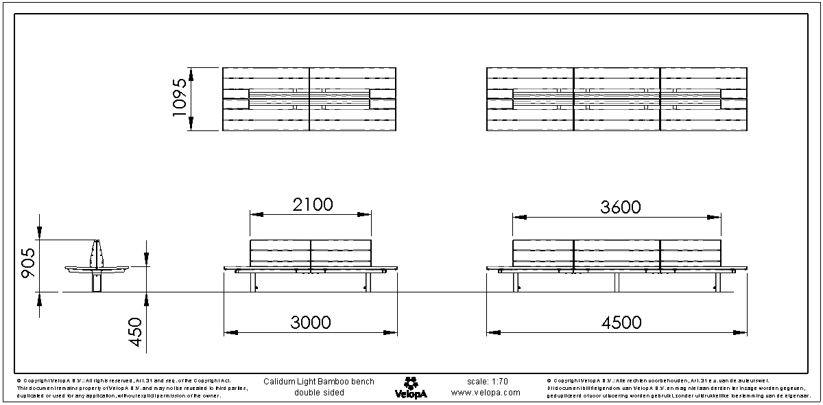 Calidum Light banc avec dossier double-face bambou